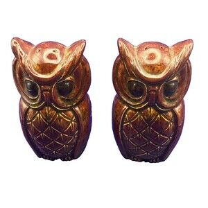 Vintage Ceramic Owl Salt & Pepper Shakers 3” Stoppers Brown Retro